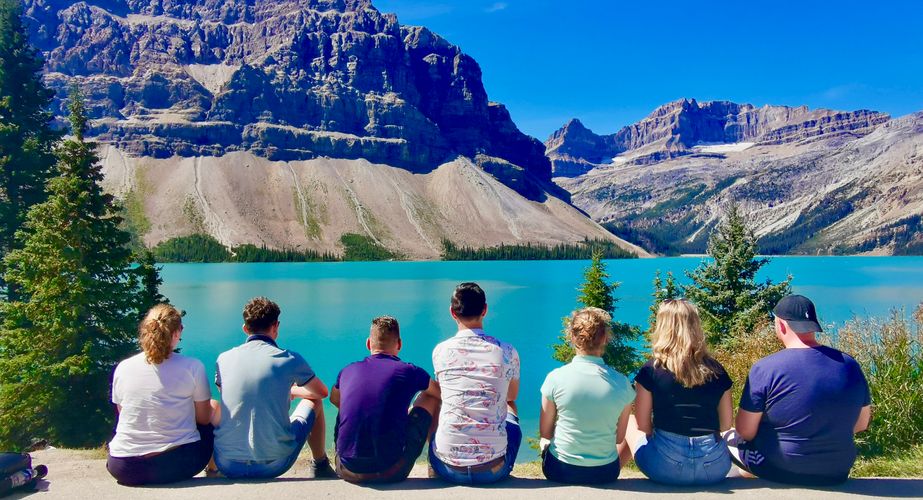 Groepsfoto Bow Lake Canada Groepsfoto Bow Lake Canada